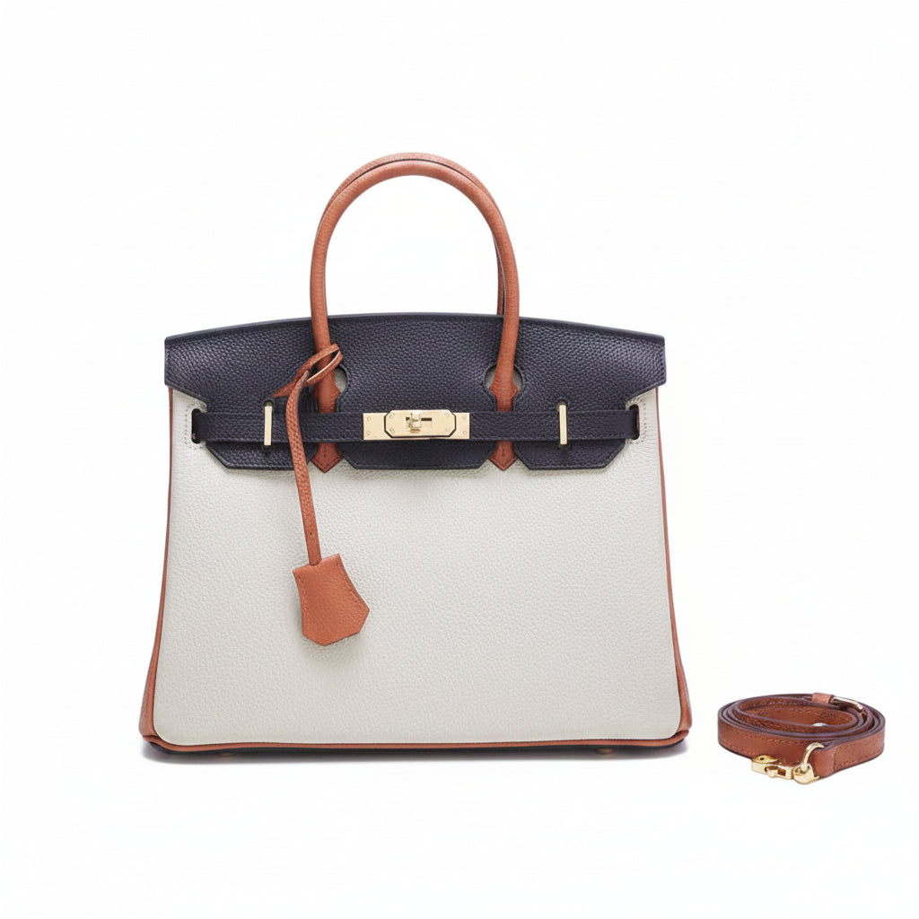 Navy Colorblock Leather Tote