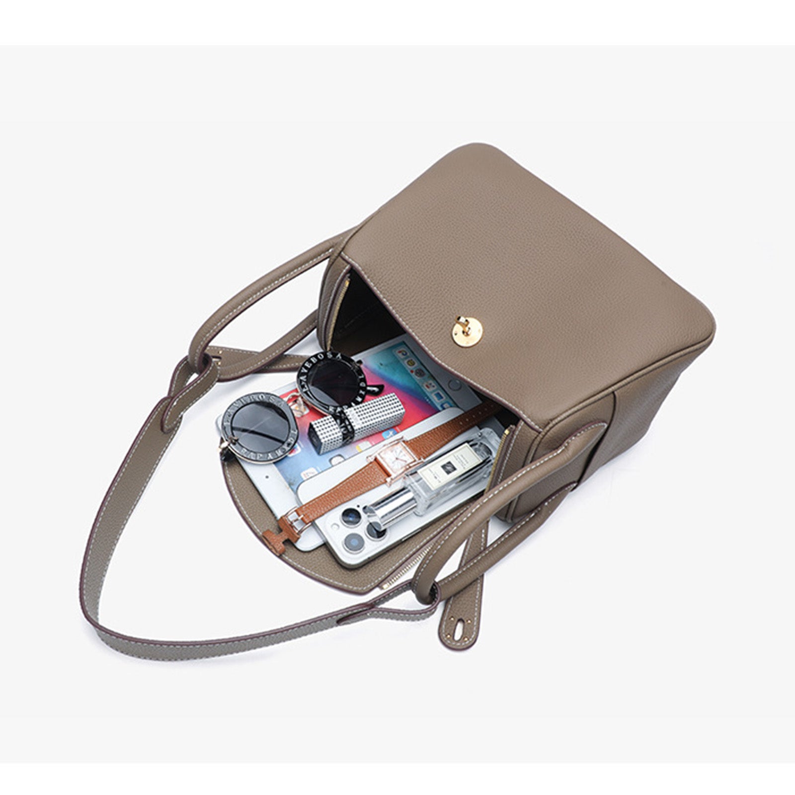 Taupe Pebbled Shoulder Bag