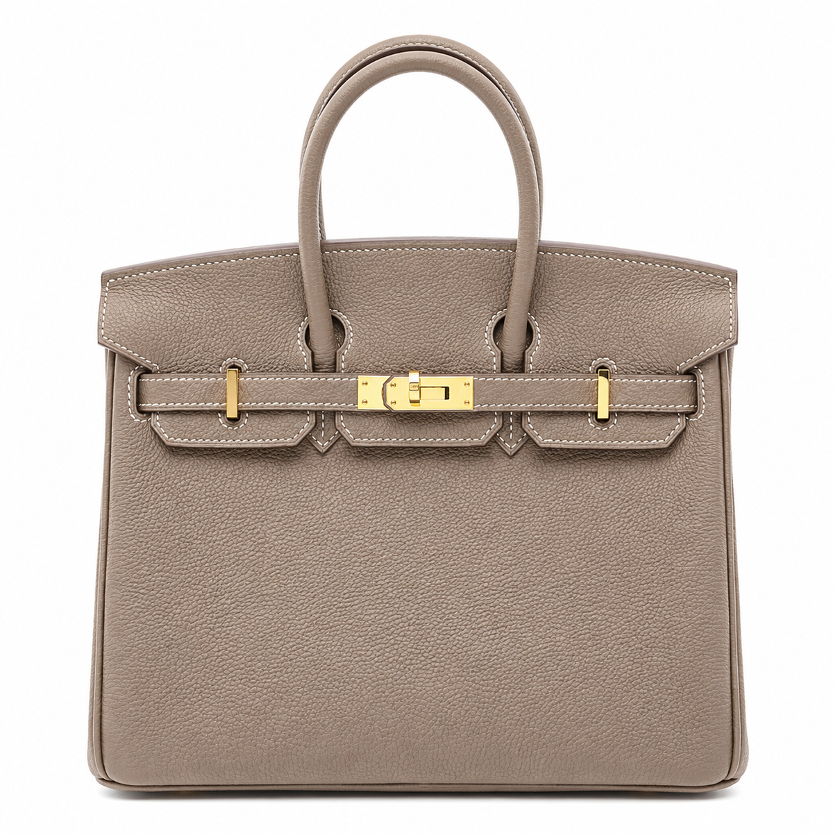 Sloane Pebbled Calfskin Top-Handle Bag in Taupe