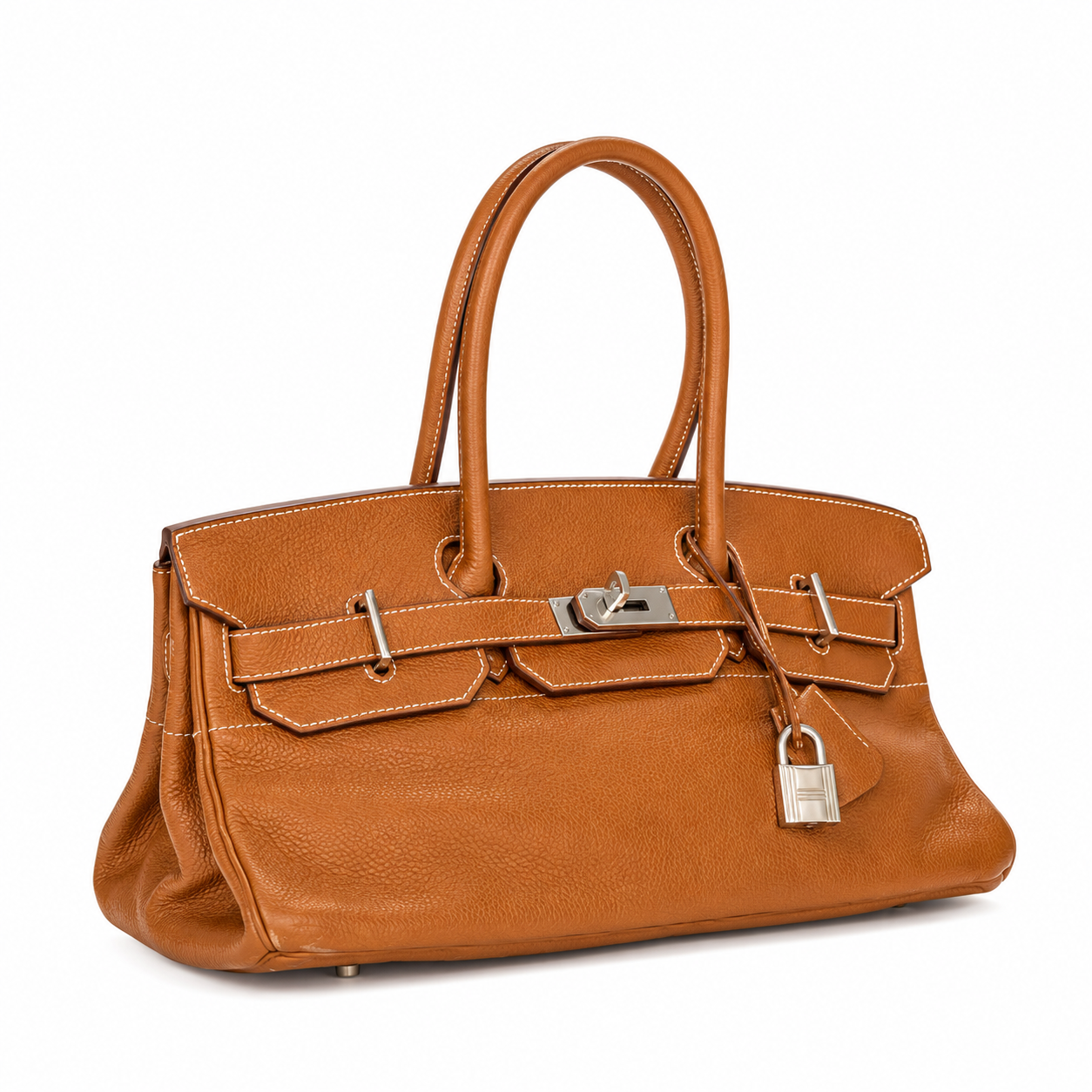 Caramel Brown Grained Leather Bag