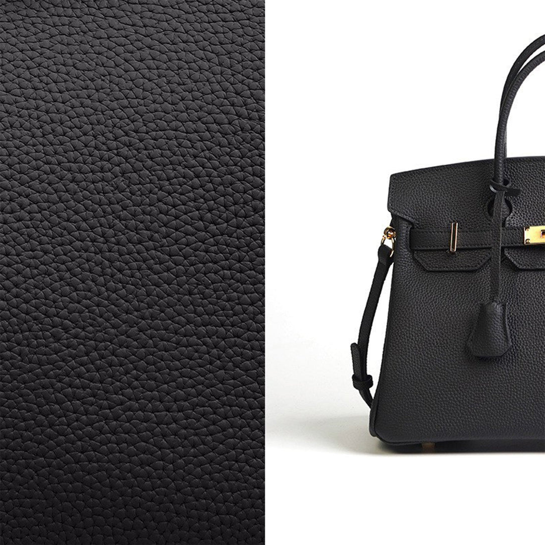 Black Grained Top Handle Bag 30cm