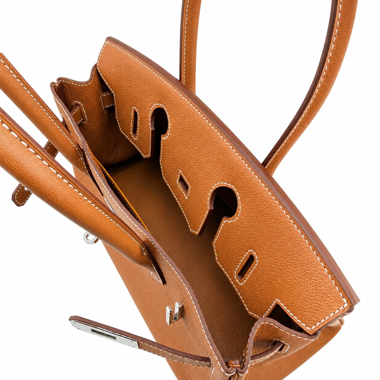 Caramel Brown Grained Leather Bag