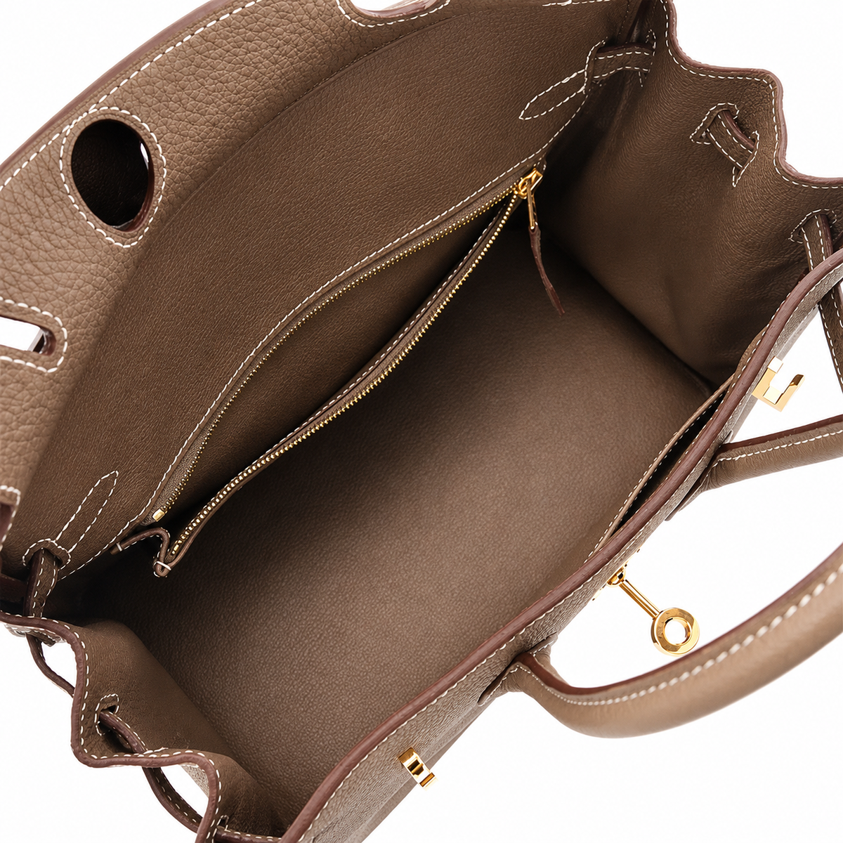 Sloane Pebbled Calfskin Top-Handle Bag in Taupe