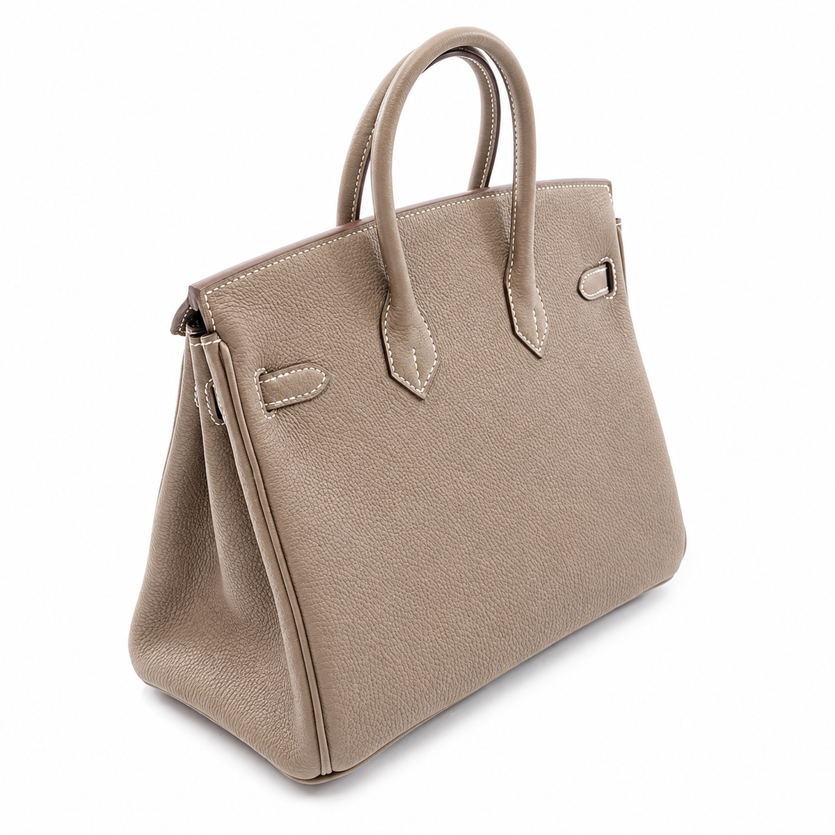 Sloane Pebbled Calfskin Top-Handle Bag in Taupe