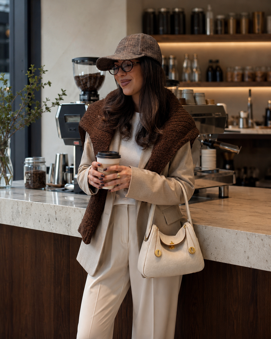Cream Pebbled Shoulder Bag 26cm