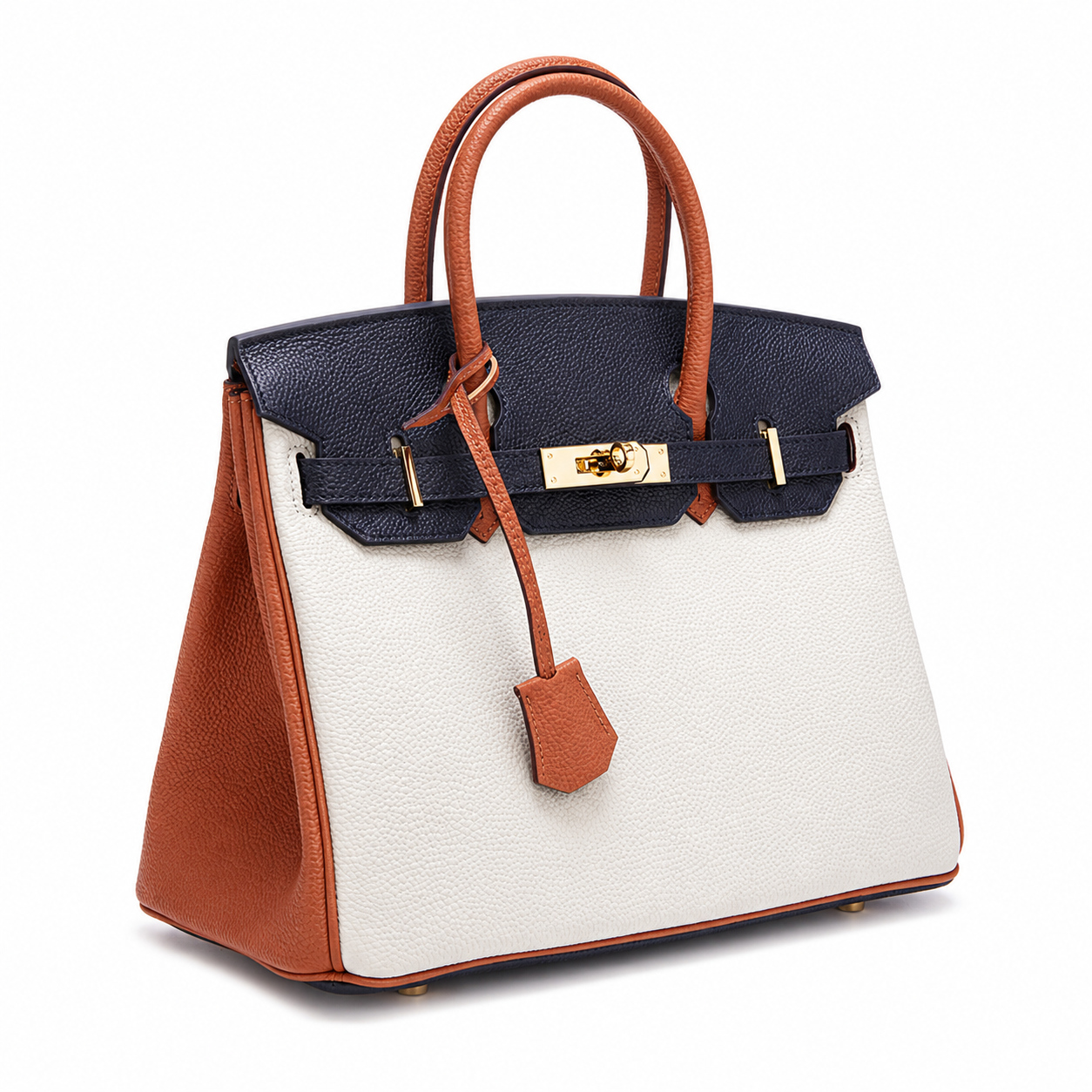 Navy Colorblock Leather Tote