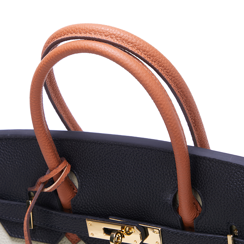 Navy Colorblock Leather Tote
