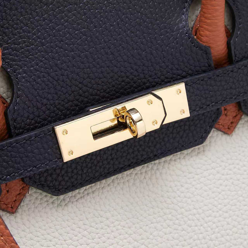 Navy Colorblock Leather Tote