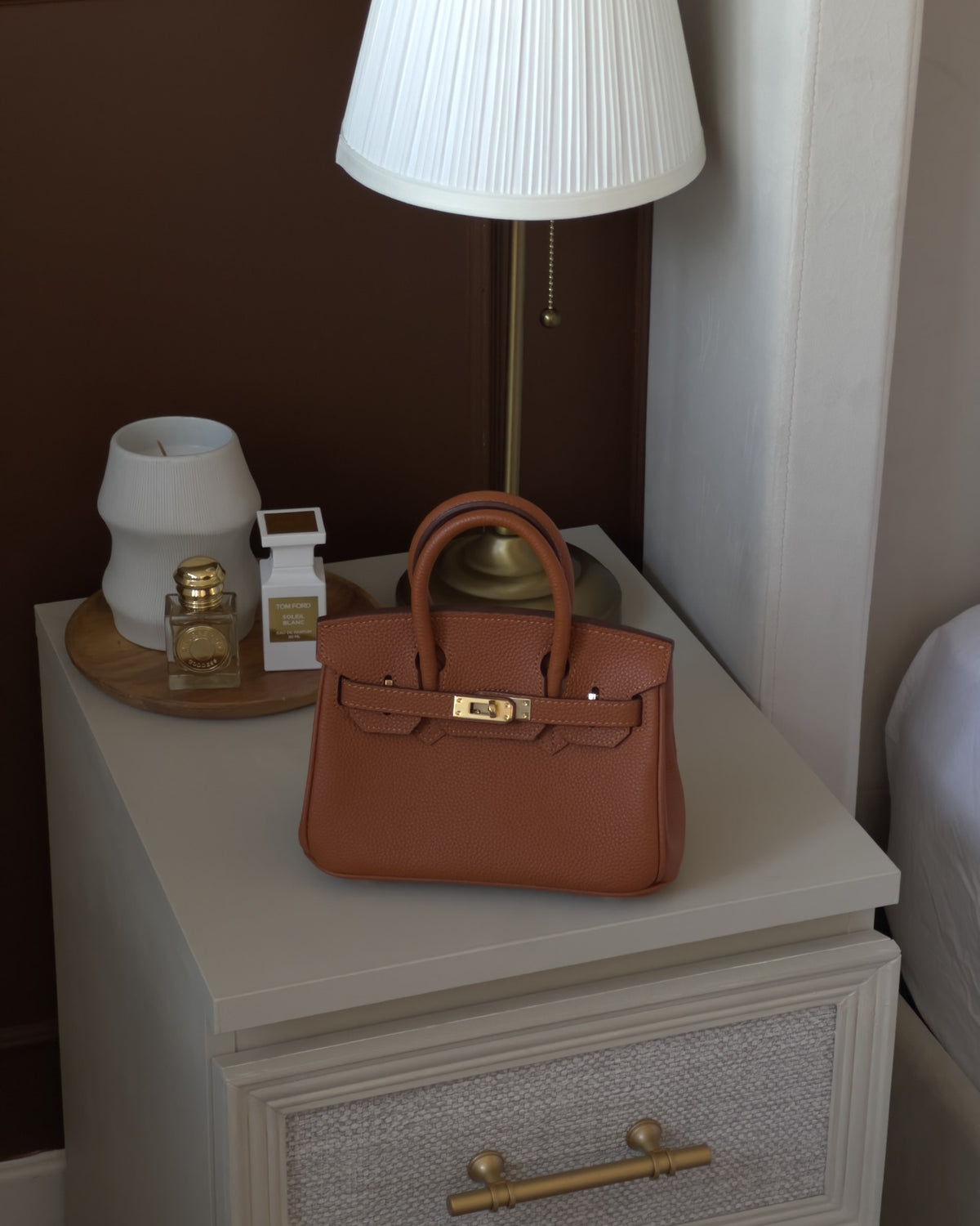 Sloane Pebbled Calfskin Top-Handle Bag in Caramel