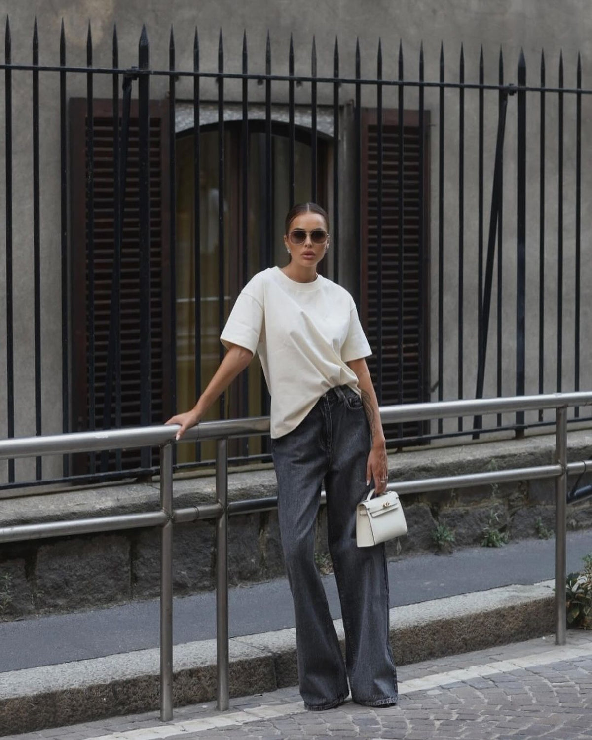 Ivory Structured Leather Tote