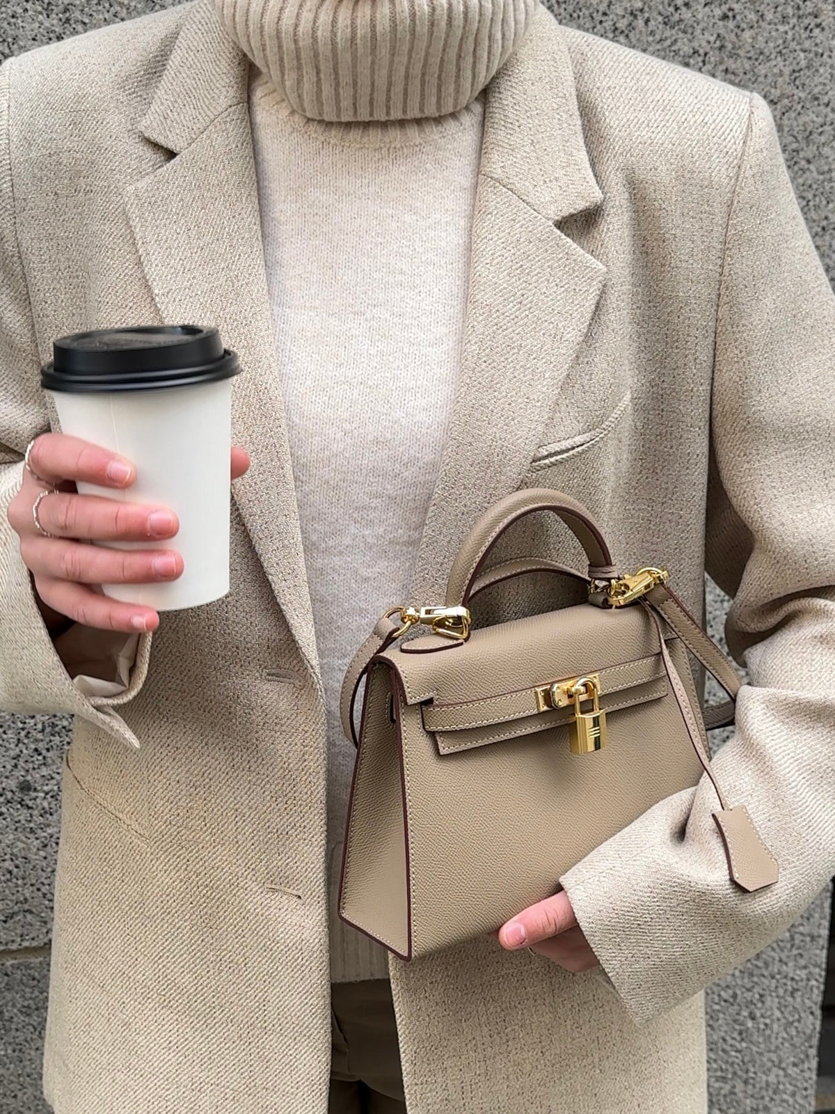 Sloane Pebbled Calfskin Top-Handle Bag in Taupe