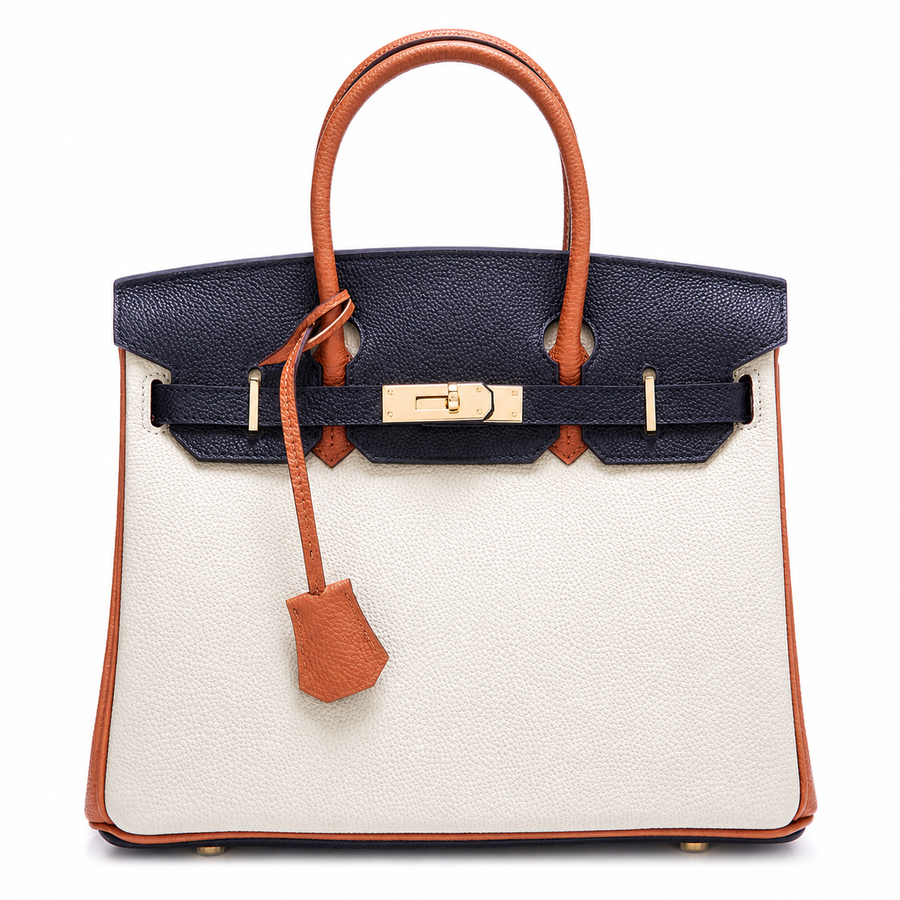 Navy Colorblock Leather Tote