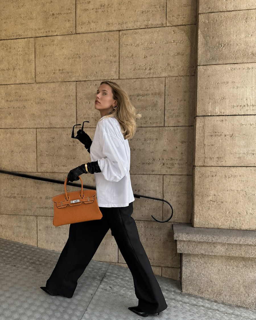 Caramel Brown Grained Leather Bag