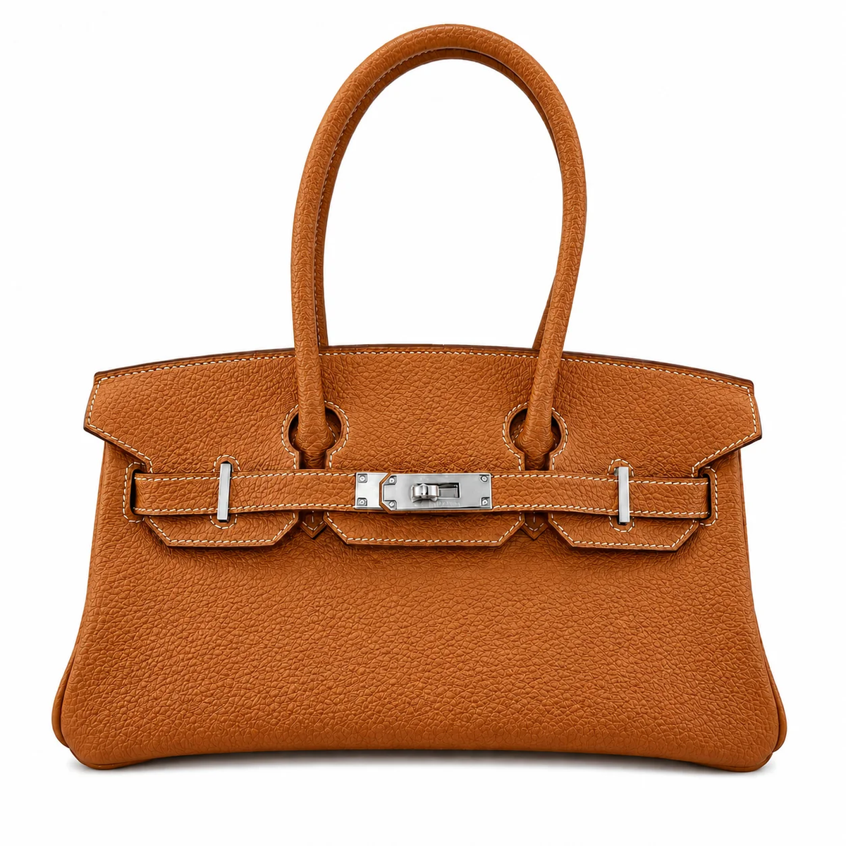 Aveline Pebbled Cowhide East-West Top-Handle Bag in Taupe