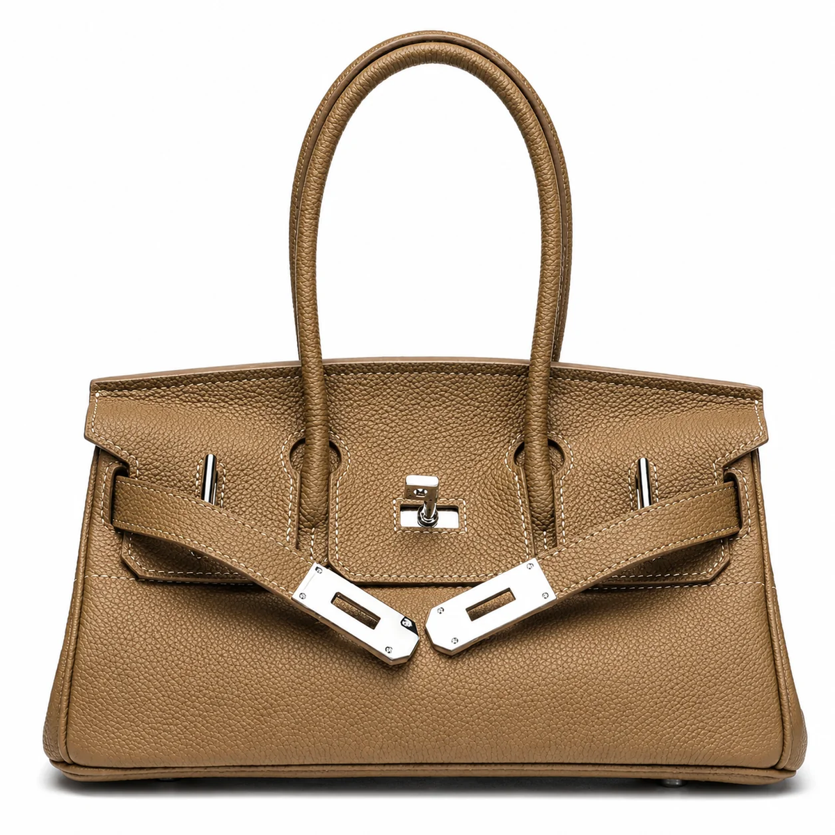 Aveline Pebbled Cowhide East-West Top-Handle Bag in Caramel
